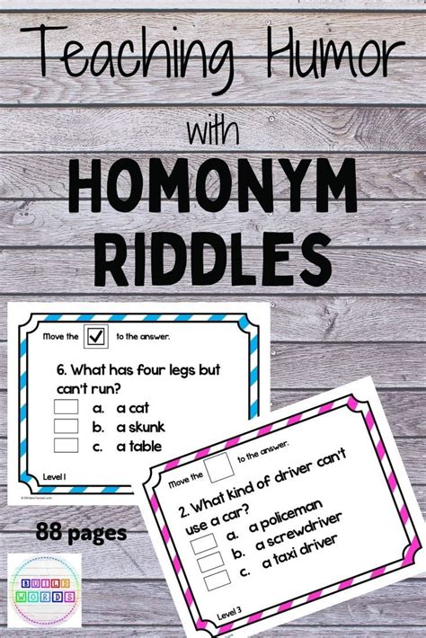 Teaching Humor With Homonym Riddle Jokes Digital And Print Speech