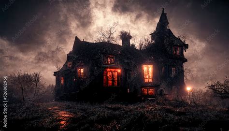 Dark atmospheric horror background. Haunted house. Dramatic sky, old ...