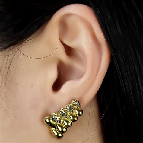 Brinco Ear Cuf Gotas Zircônias Folheado Ouro 18K