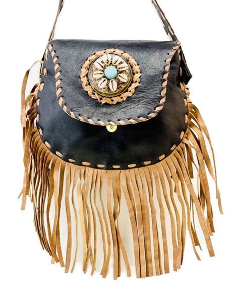 Bolso de cuero Boho con flecos marrón mediano IBAGS BELTS