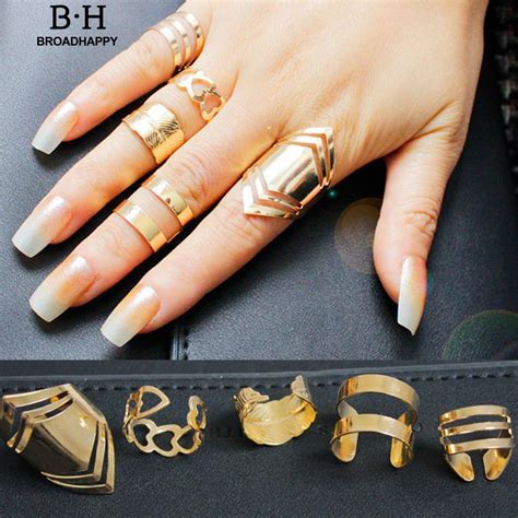 5Pcs Set Women Hollow Midi Finger Above Knuckle Stacking Rings Shopee