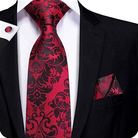 Red And Black Floral Silk Necktie Set Free Shipping Silk Necktie Set