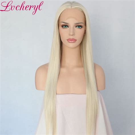 Lvcheryl Hand Tied Blonde Long Straight High Temperature Fiber Heat