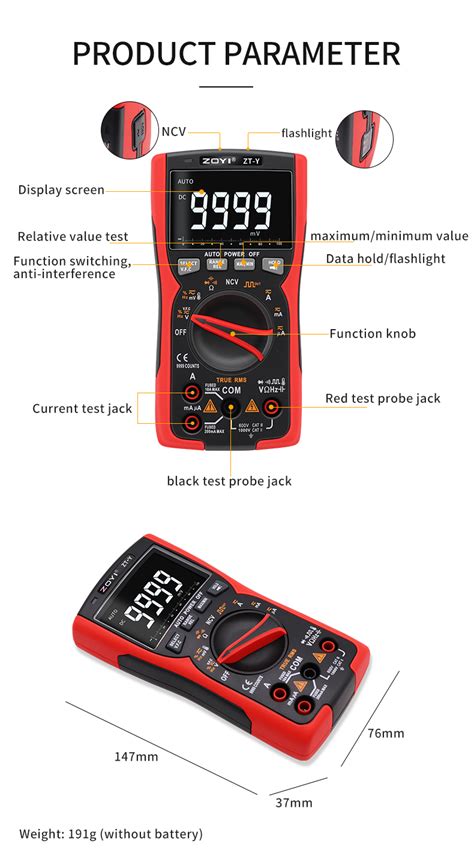 Trms Auto Range Voltmeter Capacitance Temp Vfc Ncv Hz Tester