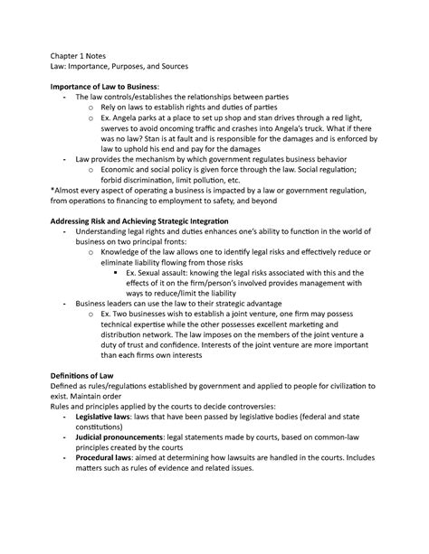 Business Law Chapter Notes Chapter Notes Law Importance