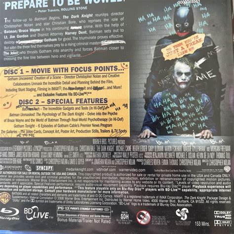 The Dark Knight Blu Ray 2008 Christina Bale Heath Ledger Christopher