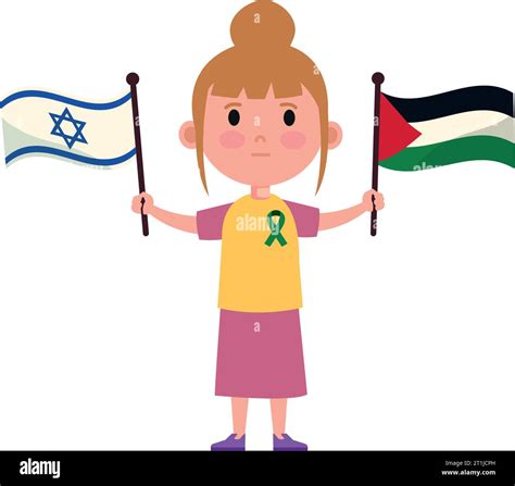 Palestine And Israel Flags With Girl Waving Stock Vector Image And Art