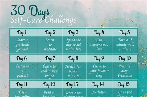 30 Days Self Care Challenge Calendar Printable Template Self Etsy