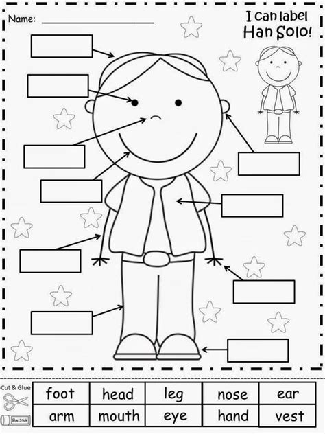 Kids learning cutout coloring worksheet of body parts | eColoringPage ...