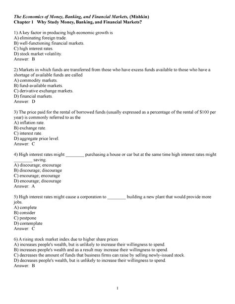 Money And Banking Mishkin Test Questions 1