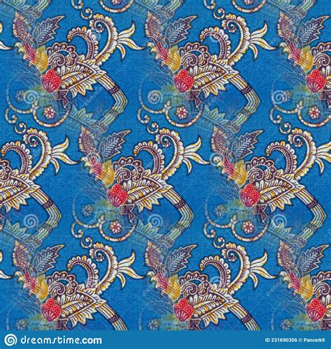 Abstract Symmetrical Pattern Of Indonesian Batik In Blue Batik Pattern