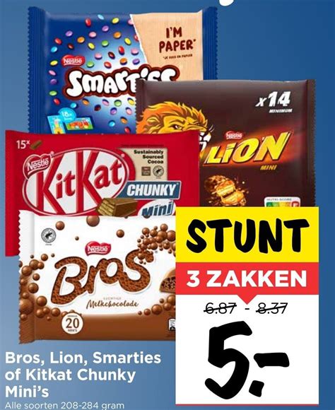 Bros Lion Smarties Of Kitkat Chunky Mini S G Aanbieding Bij Vomar