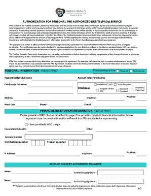 Fillable Online Authorization For Personal Pre Authorized Debits