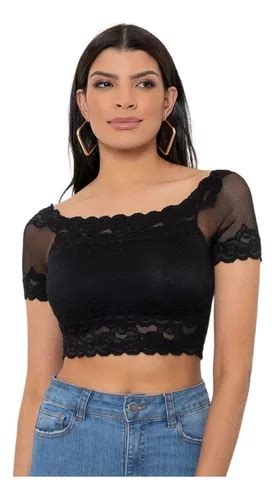 Cropped De Renda C Bojo Blusa Ciganinha Ombro A Ombro P