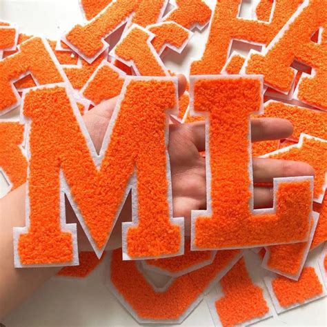 Orange Chenille Embroidered Letters Iron On Patch Applique Diy Etsy