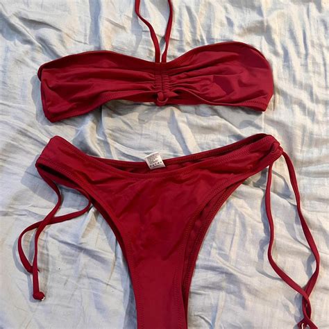 Red Bikini Set With Tie Bottoms Summer Beach Pool Depop