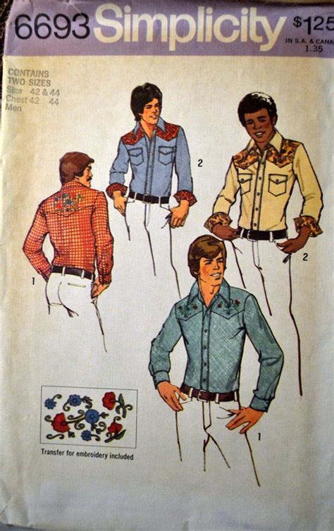 Vintage Sewing Pattern Simplicity 6693 Men S Western Shirts Complete