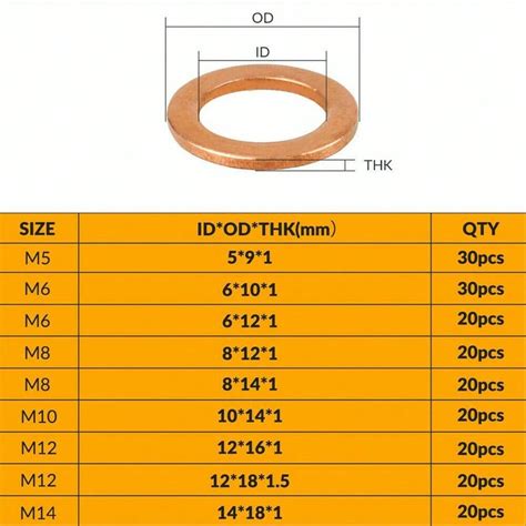 200PCS Premium Copper Solid Gasket Washer Sump Plug Oil Seal Ring Kit