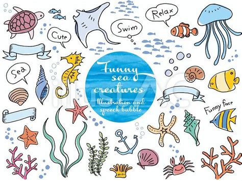 Free Vectors | Set of sea creatures and speech bubbles