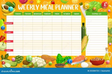 Calend Rio Semanal Para O Planeamento De Refei Es De Vitaminas