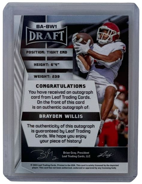 Brayden Willis 2023 Leaf Draft Red Autograph Rookie Card 49ers RC Auto