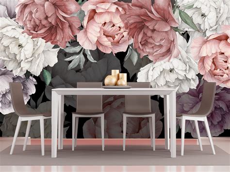 Flowers Wallpaper Floral Wallpaper Removable Peony Wallpaper Etsy