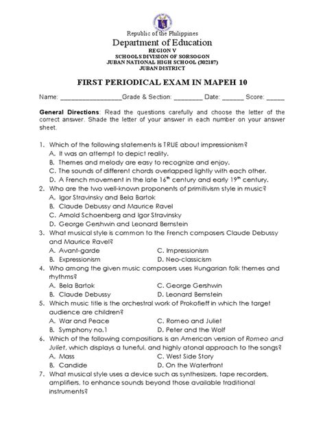 Orig G10 1st Periodical Test Mapeh10 Tqs Pdf