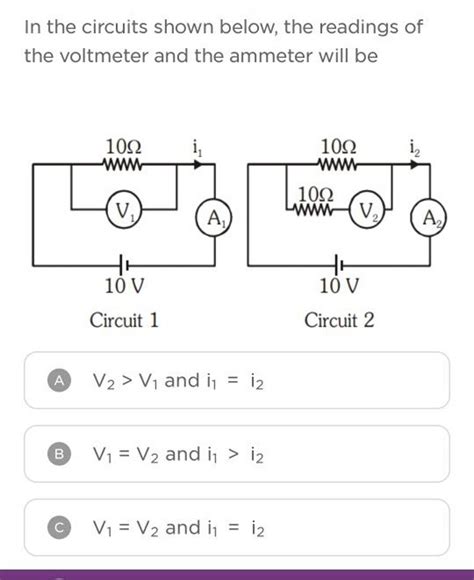 In The Circuits Shown Below The Readings Of The Voltmeter And The Ammete