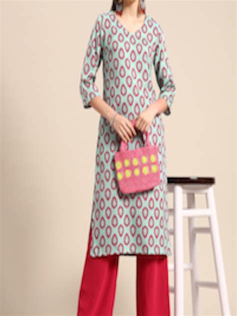 Buy Sangria Women Green And Pink Ethnic Motifs Printed Gotta Patti Kurta