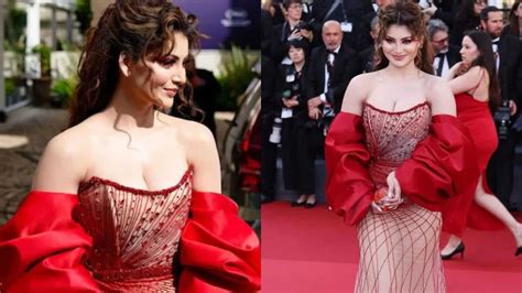 Cannes 2024 Urvashi Rautela Looks Feisty In Red Strapless Gown