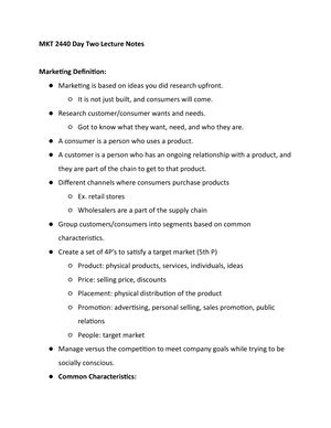 Mkt Day Twenty Lecture Notes Mkt Day Twenty Lecture Notes