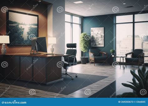 Modern Reception Area with Desk and Seating Stock Illustration ...