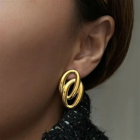 Double Circle Gipsy Earrings Stainless Steel Statement Earrings For