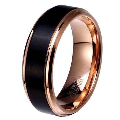 Mens Black Tungsten Ring In And Mm Widths With A Polished Rose Finish