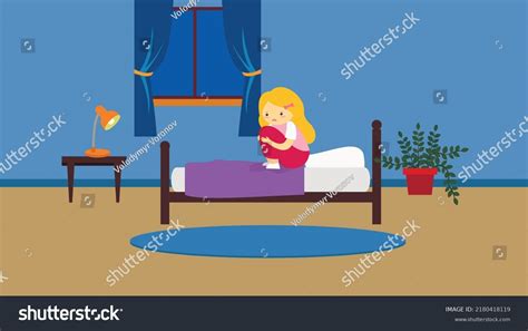 Girl Sitting Bed Night Stock Vector Royalty Free 2180418119