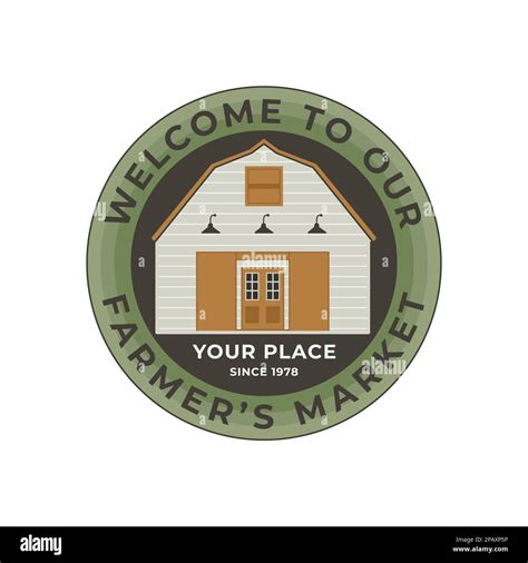 Farmers Market Logo Vector Template With Barn And Farmer Landscape