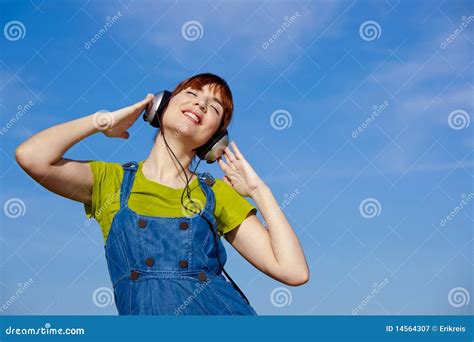 Happy Woman Listen Music Stock Image Image Of Adult 14564307