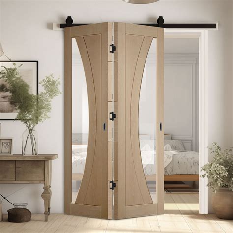 Spaceeasi Top Mounted Black Folding Track And Double Door Salerno Oak