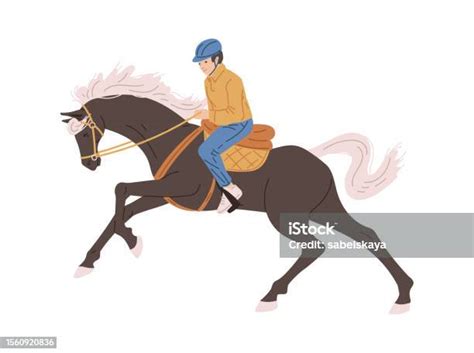 Horseman Or Jockey Rider On Racing Horse Flat Vector Illustration