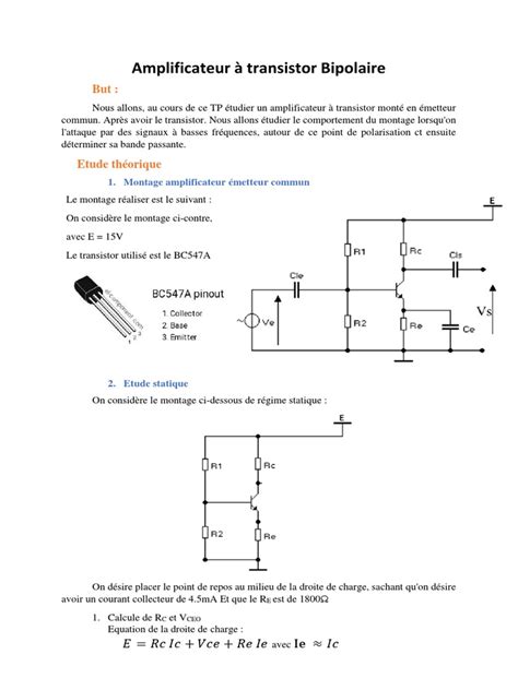 Tp Amplificateur À Transistor Bipolaire Impédance électricité