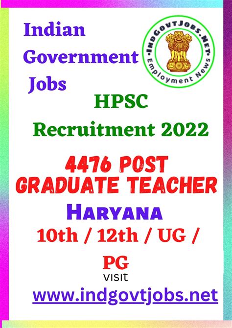 Hpsc Recruitment 4476 Post Graduate Teacher Best Job Vacancy 2023