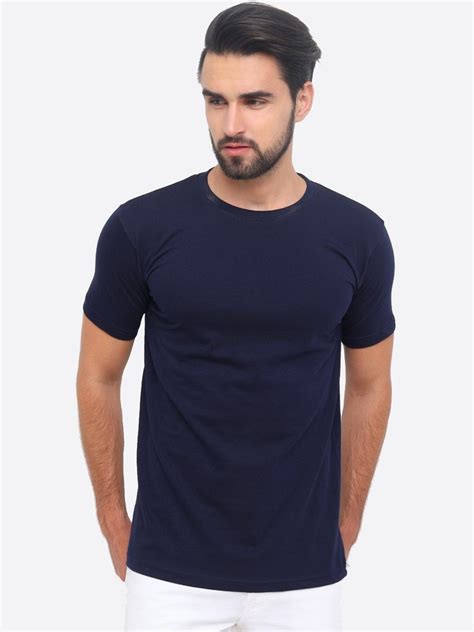 Pure Cotton Half Sleeve Navy Blue Mens Plain Round Neck T Shirt At Rs