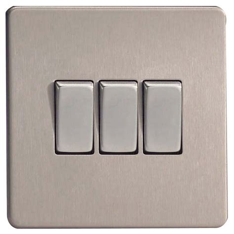 Varilight 10a 2 Way Triple Brushed Silver Effect Light Switch