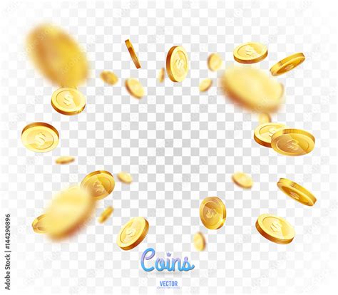 Realistic Gold Coins Explosion Isolated On Transparent Background