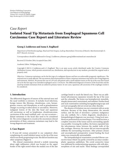 Pdf Isolated Nasal Tip Metastasis From Esophageal Squamous Cell