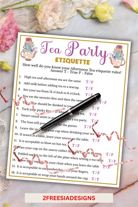 Tea Etiquette Game Printable Tea Party Games For Birthdays Bridal