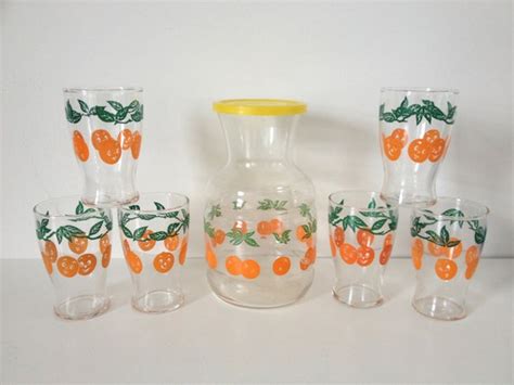 Items Similar To Vintage Orange Juice Pitcher And Glasses Set On Etsy