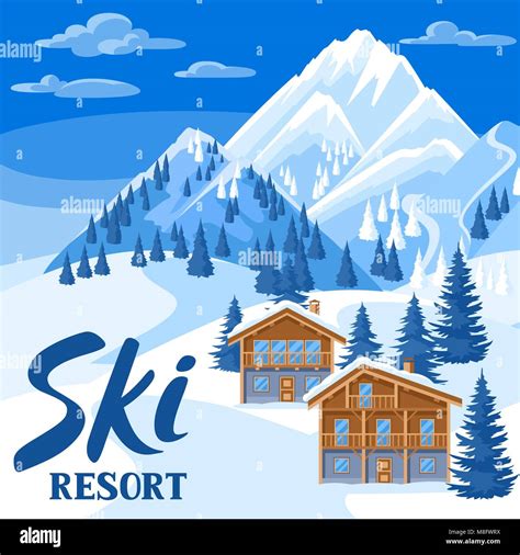 Alpine Chalet Houses Winter Ski Resort Illustration Beautiful