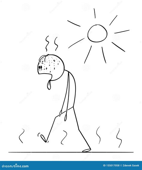 Vector Cartoon Of Man Thirsty Exhausted Man Walking In Summer Or Sunny