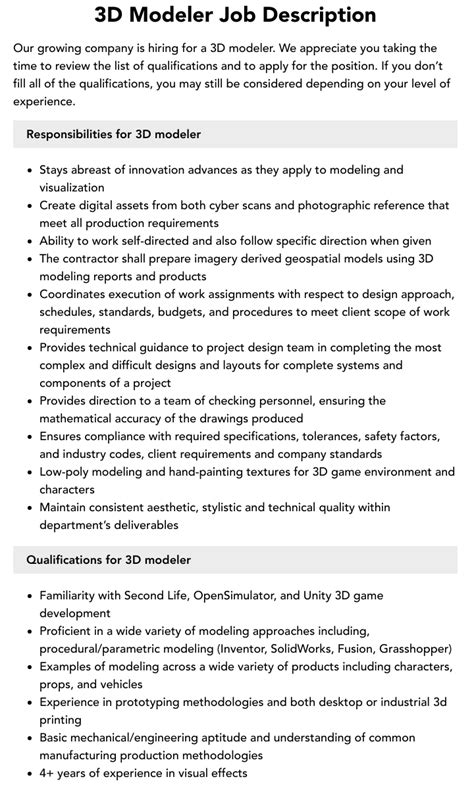 3d Modeler Job Description Velvet Jobs